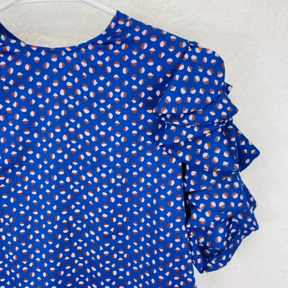 Kate Spade Silk Puff Sleeve Top Women’s Size XS Multicolor Geo Dot Blouse - Picture 5 of 11